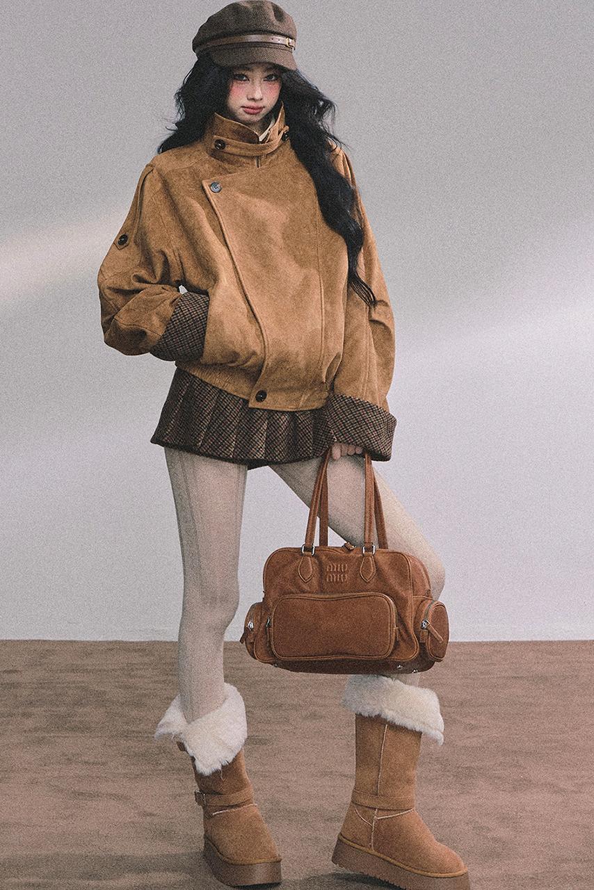 Hazelnut Velvet Jacket Skirt Set-Up