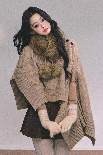 Twist Gray Knit Sweater Cloak