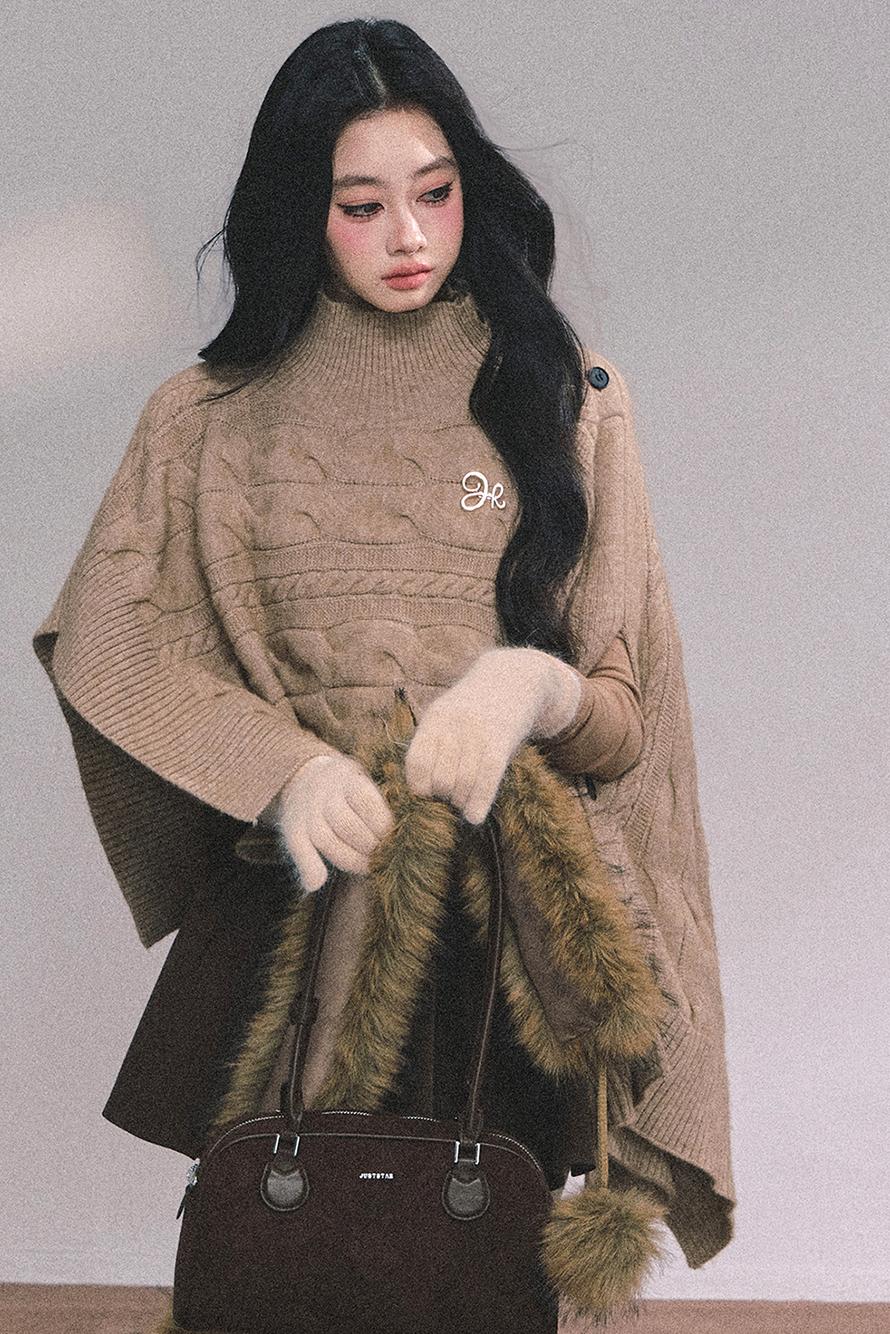 Twist Gray Knit Sweater Cloak