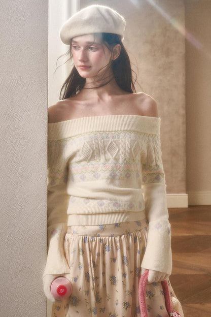 Waxy Cotton Sweater And Floral Skirt Set-Up