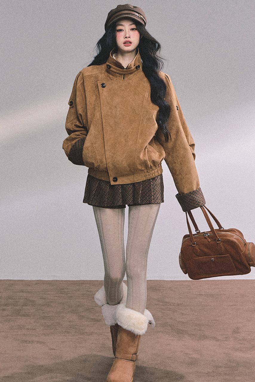 Hazelnut Velvet Jacket Skirt Set-Up