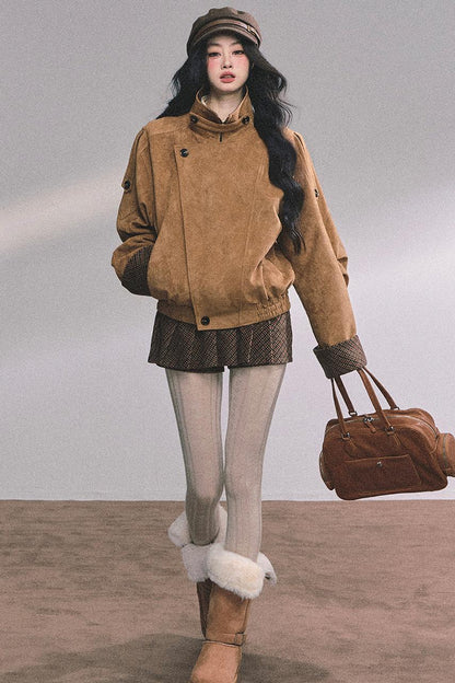 Hazelnut Velvet Jacket Skirt Set-Up