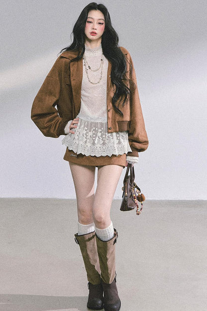 Autumn Woolen Suit Skirt Set-Up