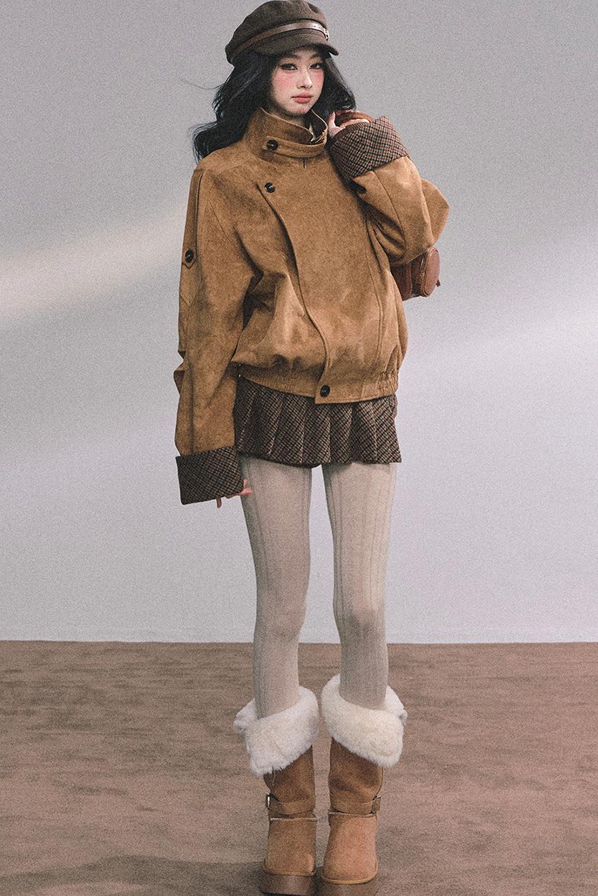 Hazelnut Velvet Jacket Skirt Set-Up