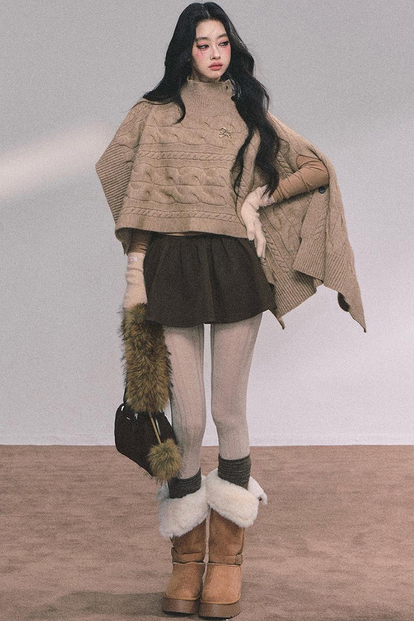 Twist Gray Knit Sweater Cloak