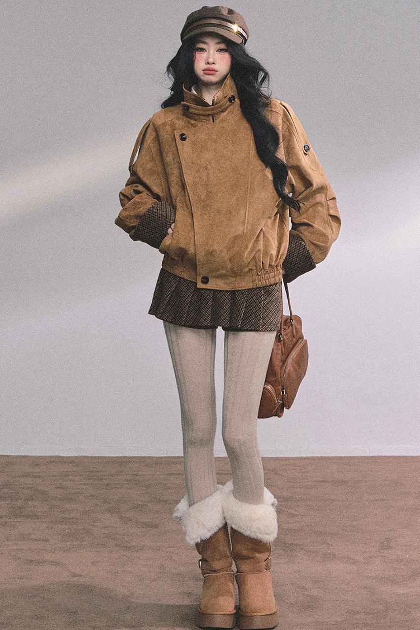 Hazelnut Velvet Jacket Skirt Set-Up