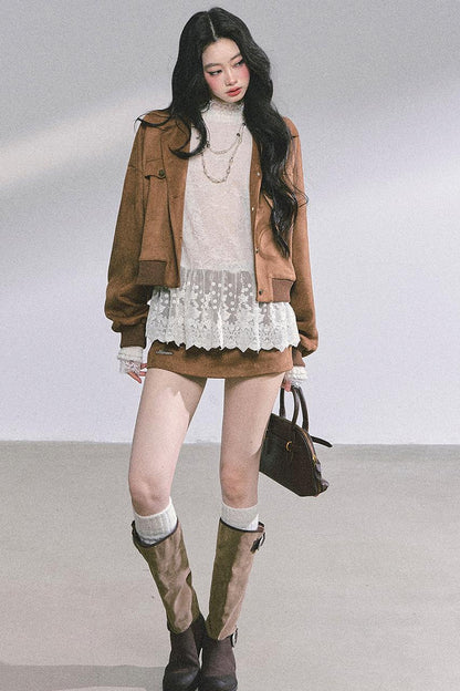 Autumn Woolen Suit Skirt Set-Up