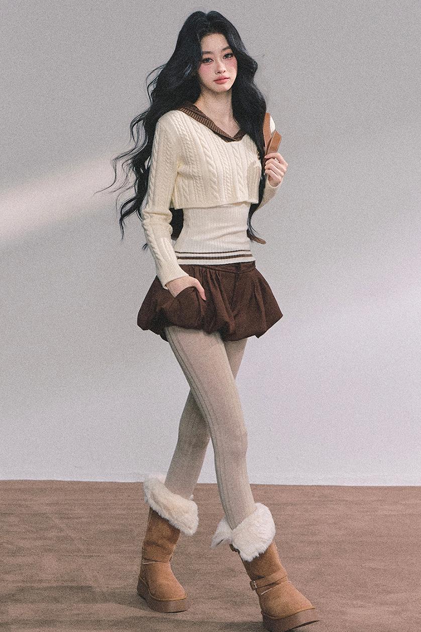 French Fluffy Autumn A-Line Skirt