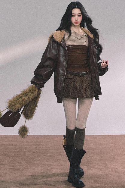 Autumn Navy Lambswool Leather Jacket