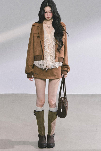 Autumn Woolen Suit Skirt Set-Up