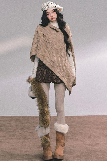 Twist Gray Knit Sweater Cloak