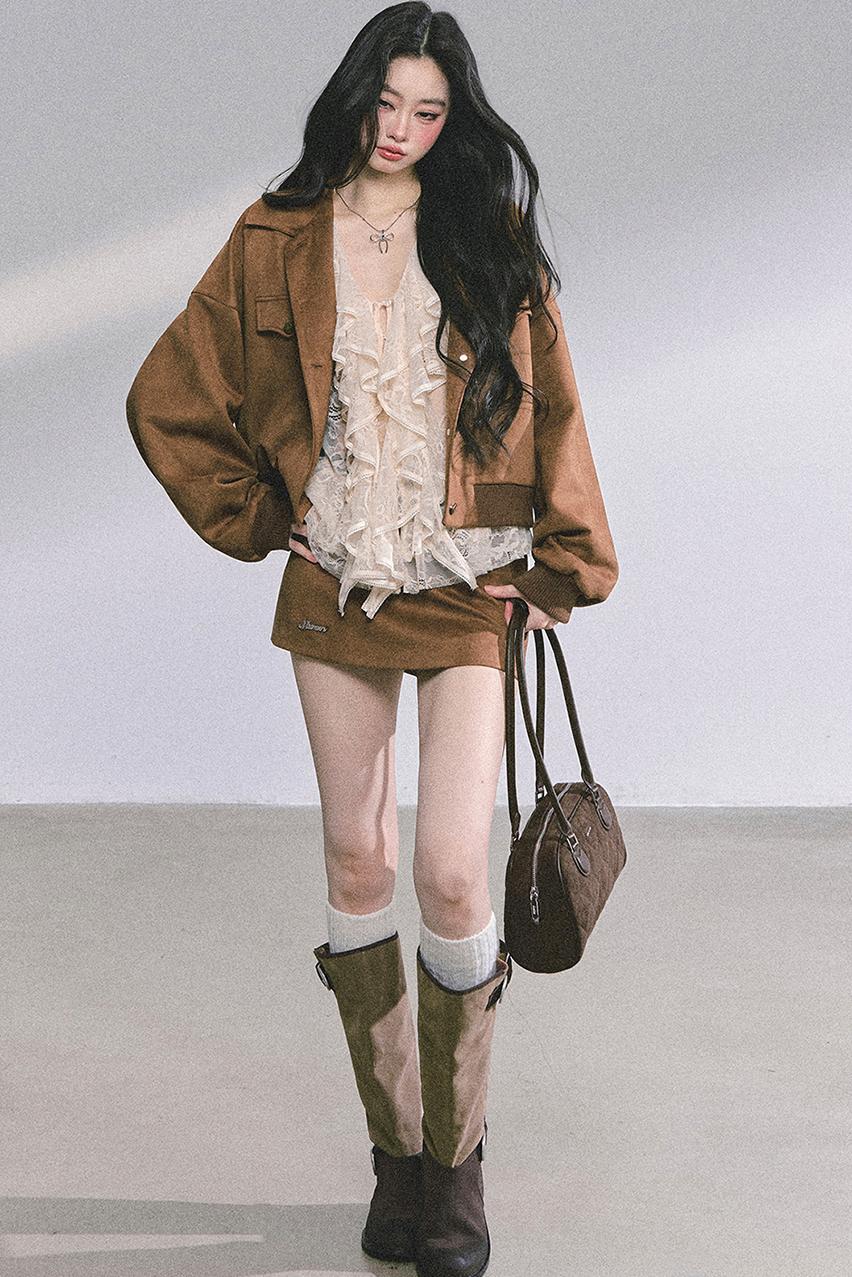 Autumn Woolen Suit Skirt Set-Up