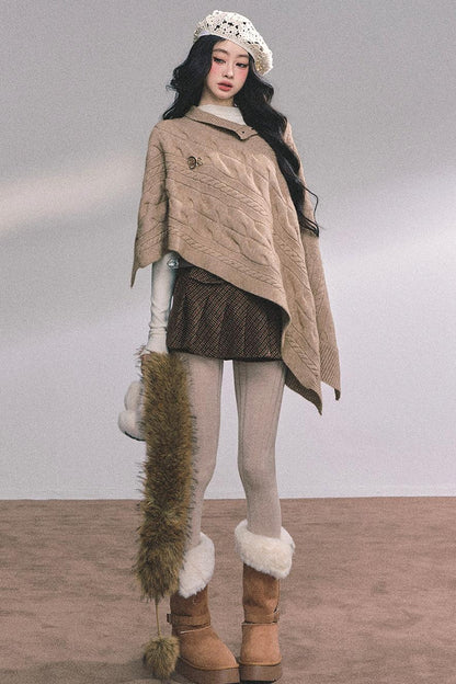 Twist Gray Knit Sweater Cloak