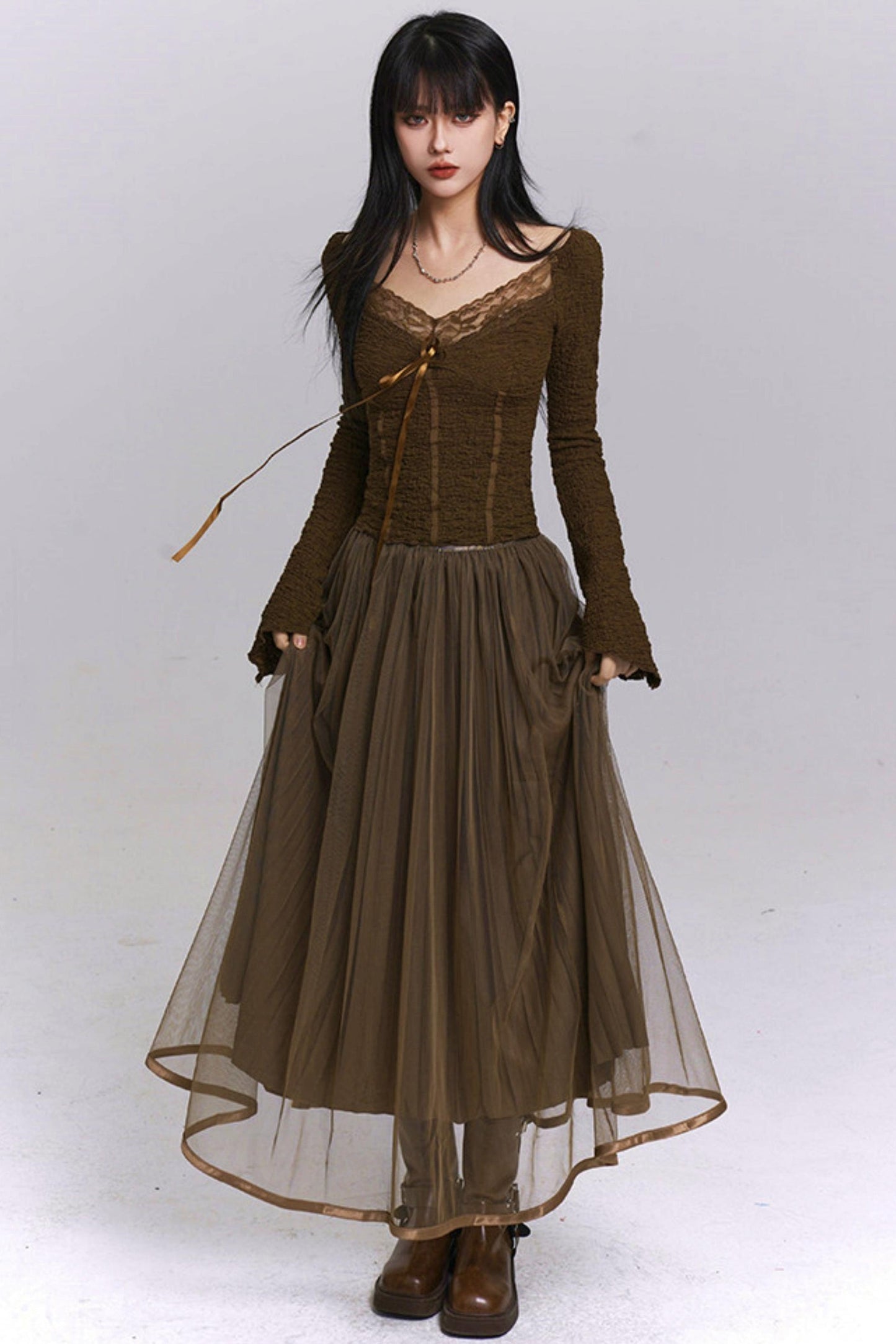 Brown Gauze Beach Skirt