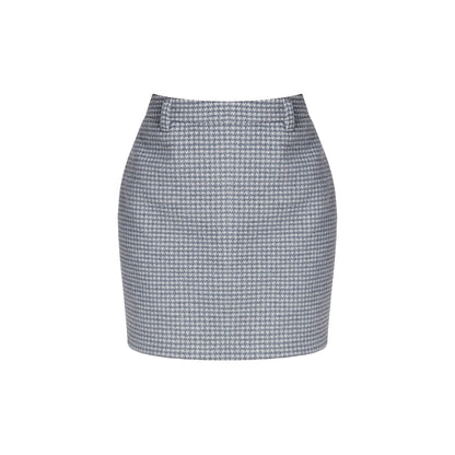 Linen Houndstooth Wool Coat Skirt Set-Up