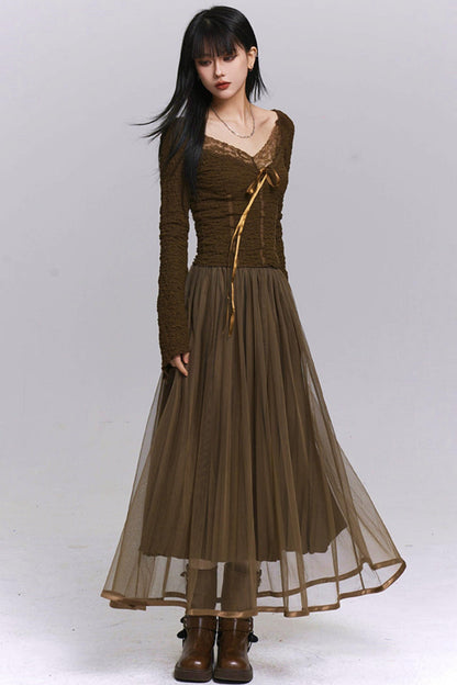 Brown Gauze Beach Skirt