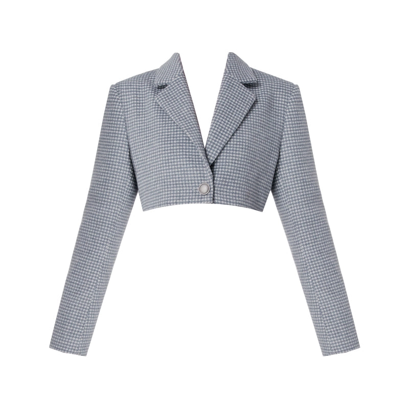 Linen Houndstooth Wool Coat Skirt Set-Up