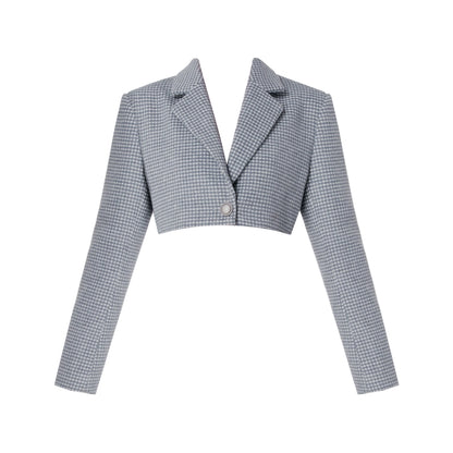 Linen Houndstooth Wool Coat Skirt Set-Up