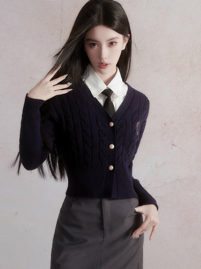 Korean knitted cardigan preppy tops