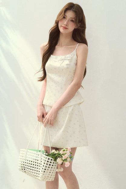 Satin Floral Camisole Skirt Set-Up