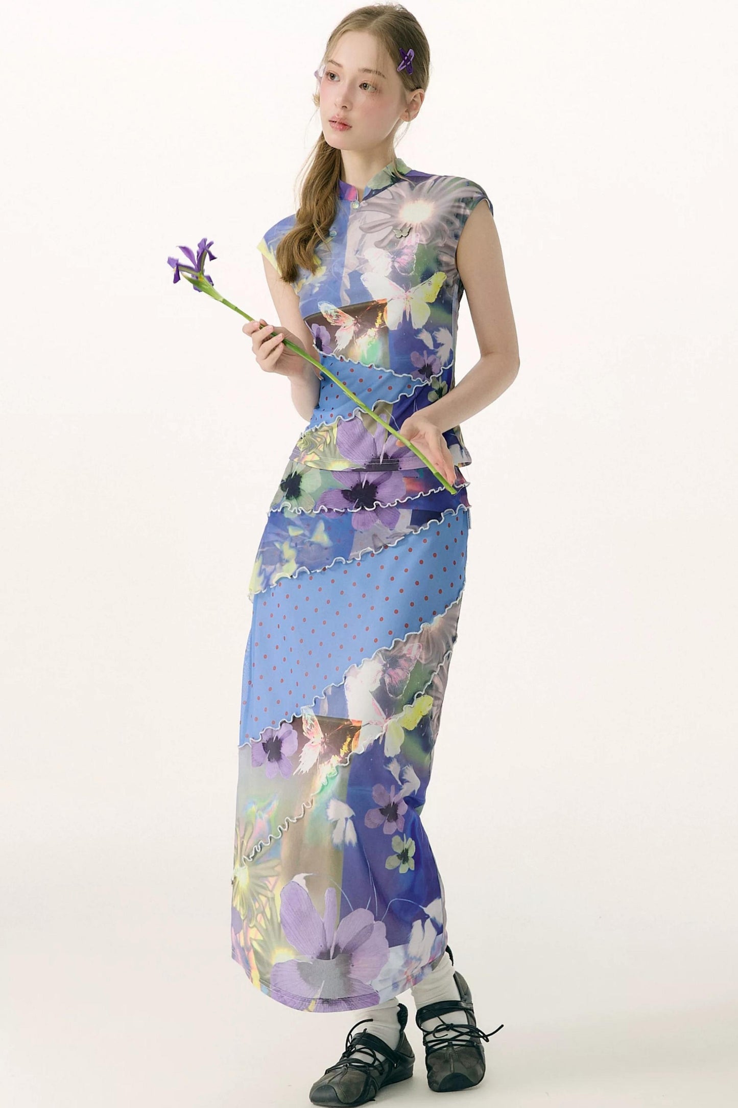 Blue Watercolor New Chinese-Style Skirt Set
