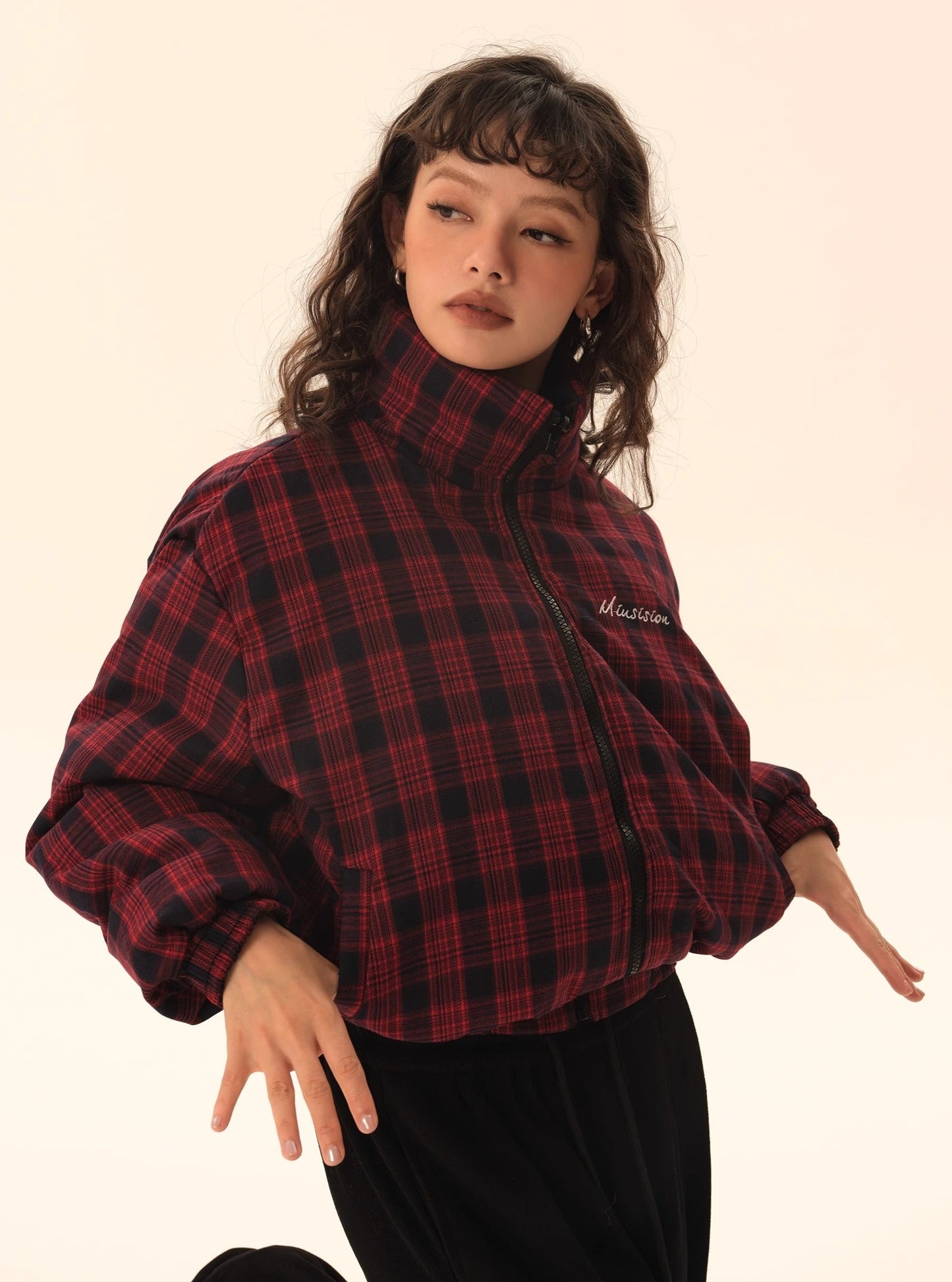 two-sided plaid short cotton jacket