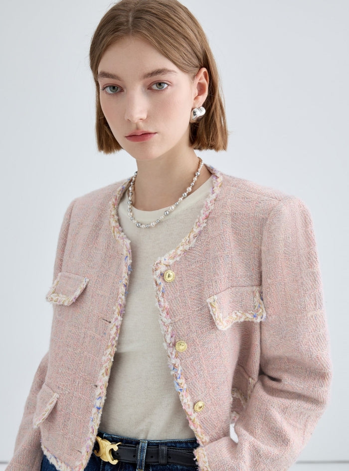 Small Fragrance Tweed Pink Short Jacket