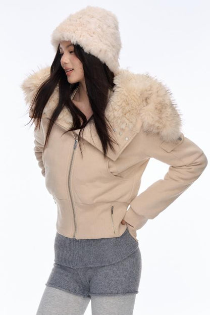 Plush Hooded Slim Loose Jacket