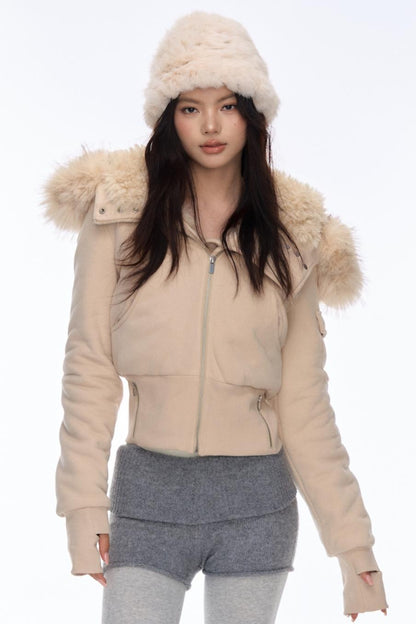 Plush Hooded Slim Loose Jacket