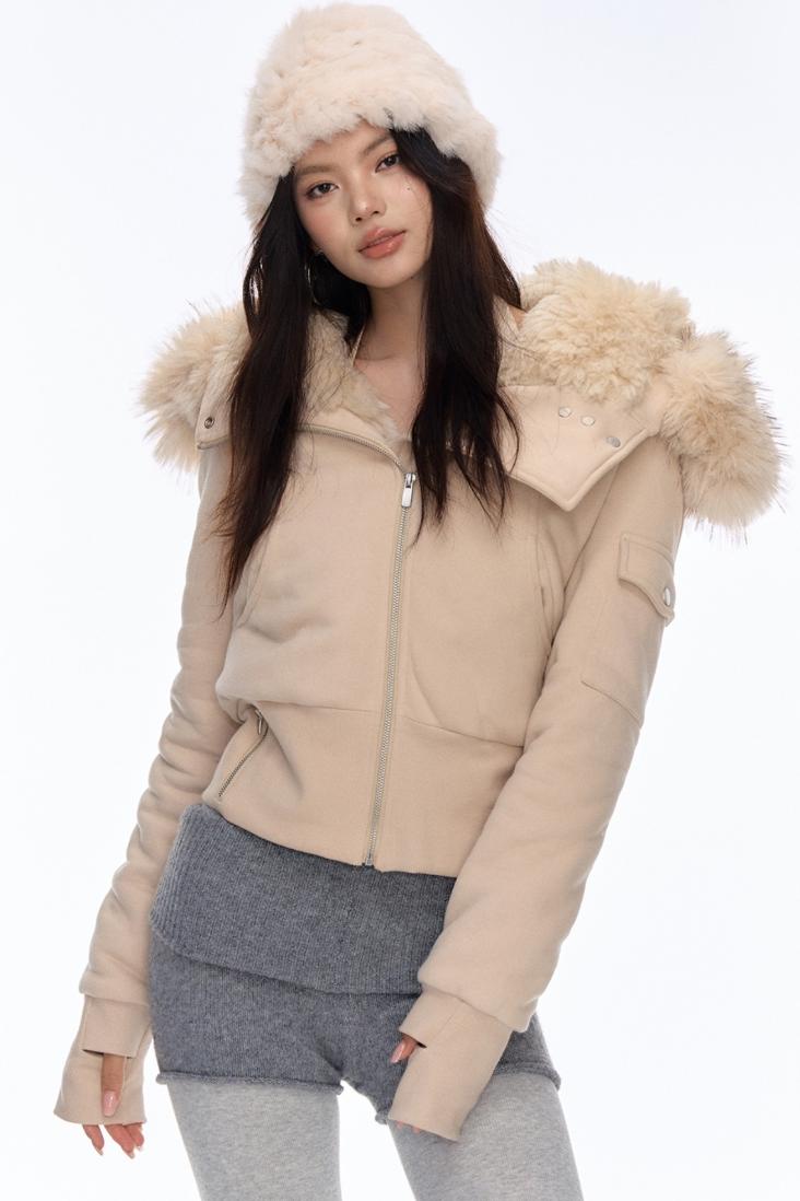 Plush Hooded Slim Loose Jacket