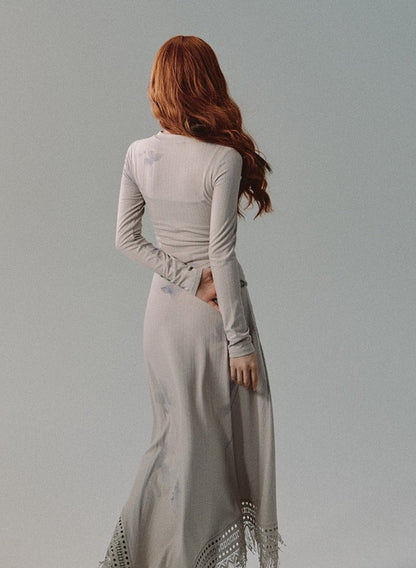 Long-sleeved top long skirt slim knit Set