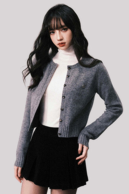 LULUSWINGS 24AW Vintage Writer 100 Wolle Straight Slim Cropped Pullover Cardigan Knit