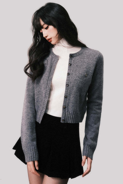 LULUSWINGS 24AW Vintage Writer 100 Wolle Straight Slim Cropped Pullover Cardigan Knit