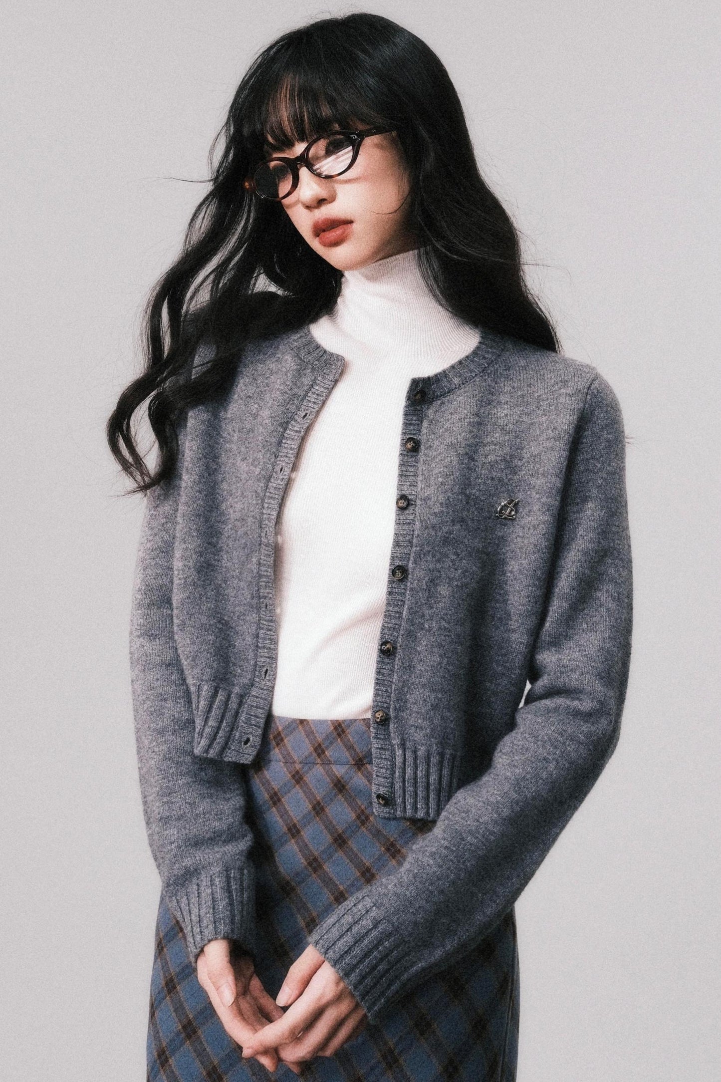 LULUSWINGS 24AW Vintage Writer 100 Wolle Straight Slim Cropped Pullover Cardigan Knit