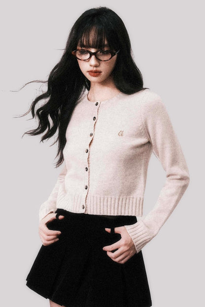 LULUSWINGS 24AW Vintage Writer 100 Wolle Straight Slim Cropped Pullover Cardigan Knit