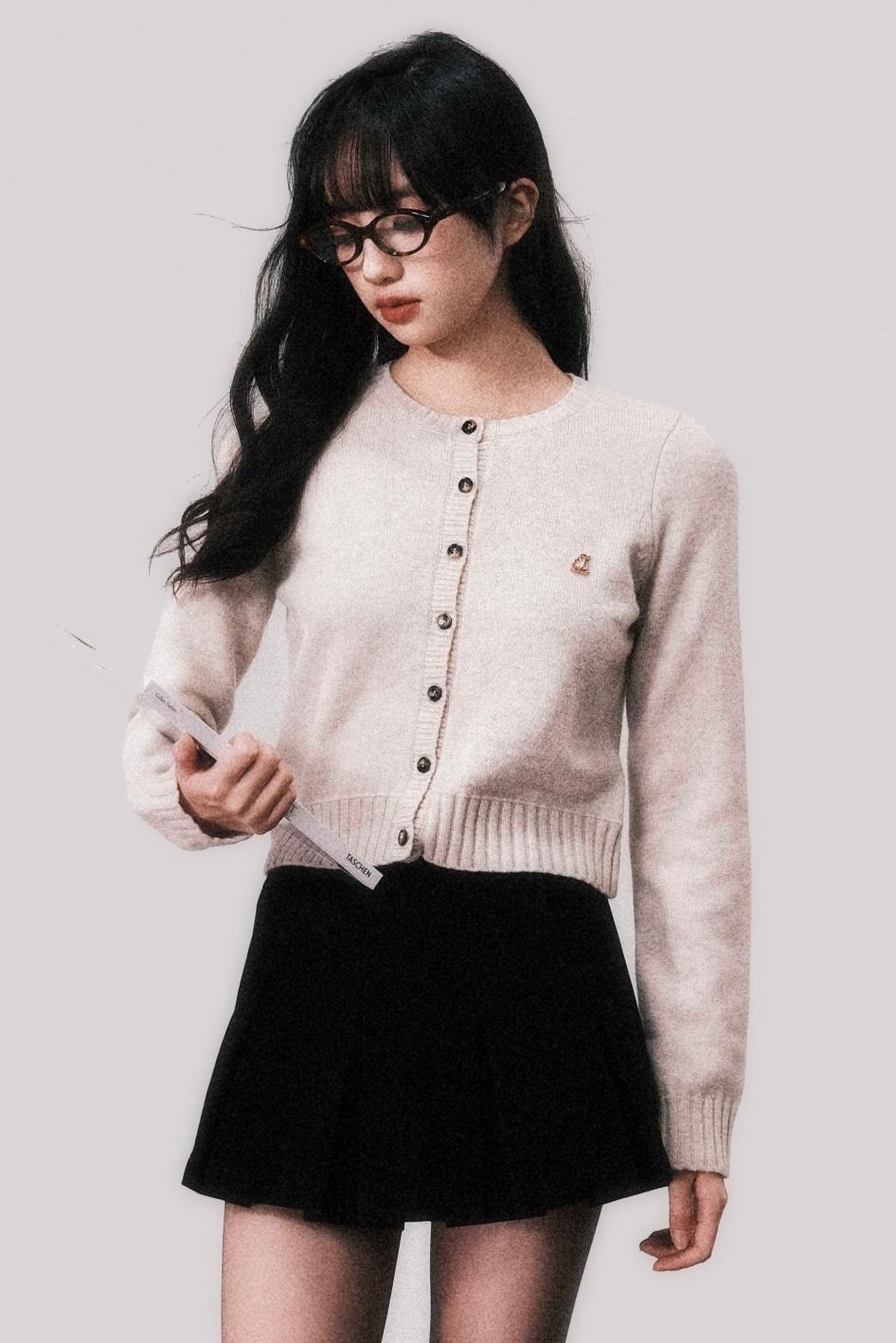 LULUSWINGS 24AW Vintage Writer 100 Wolle Straight Slim Cropped Pullover Cardigan Knit