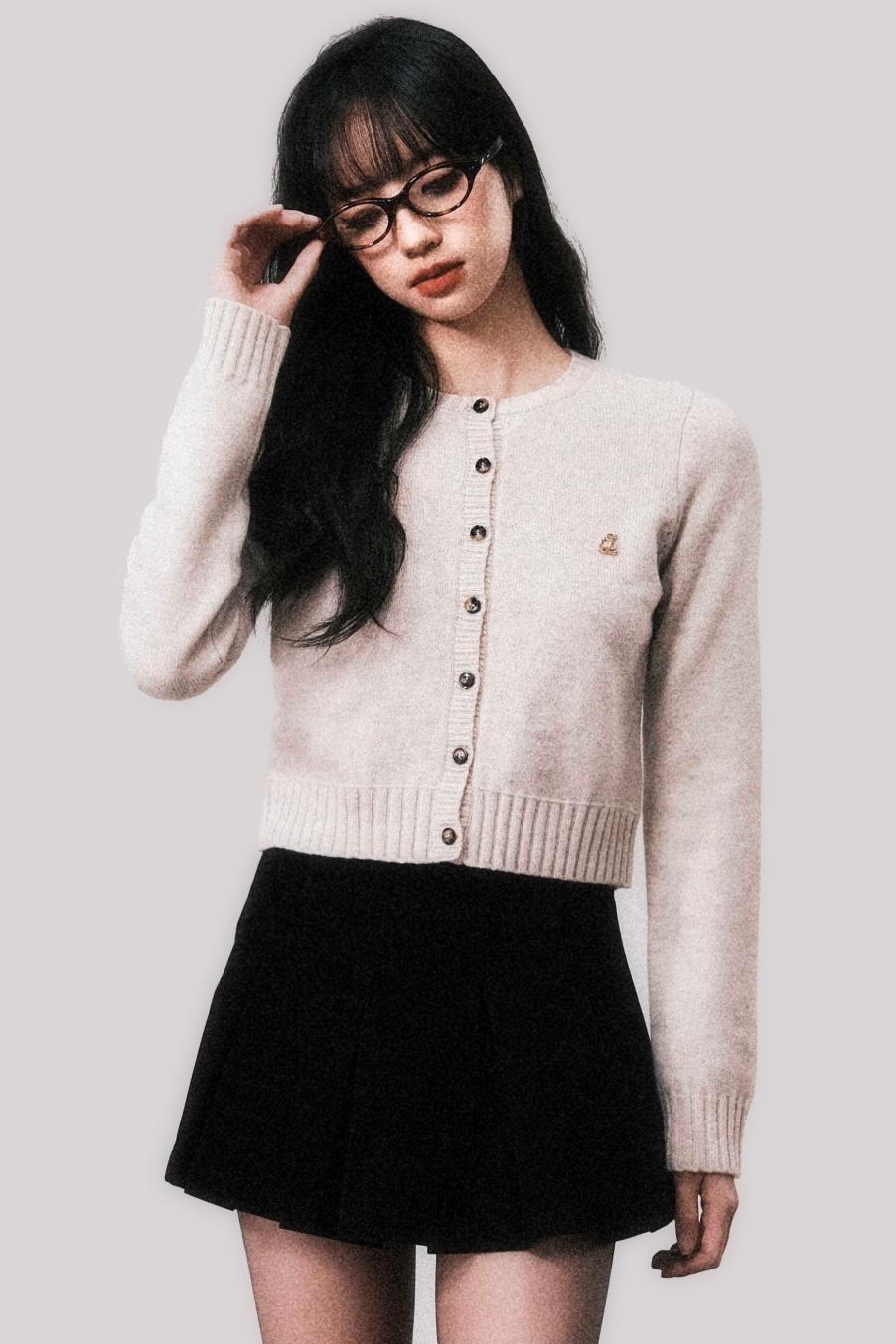 LULUSWINGS 24AW Vintage Writer 100 Wolle Straight Slim Cropped Pullover Cardigan Knit