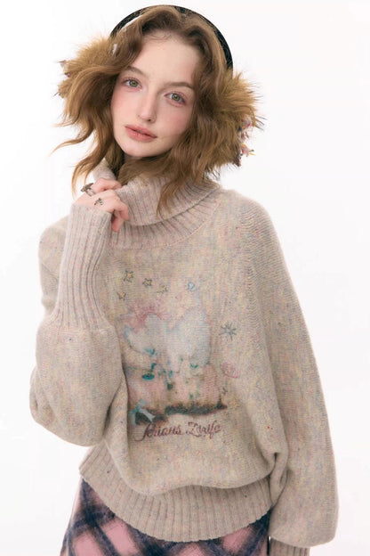 Aprikosenfarbener Fledermausärmelpullover mit hohem Kragen