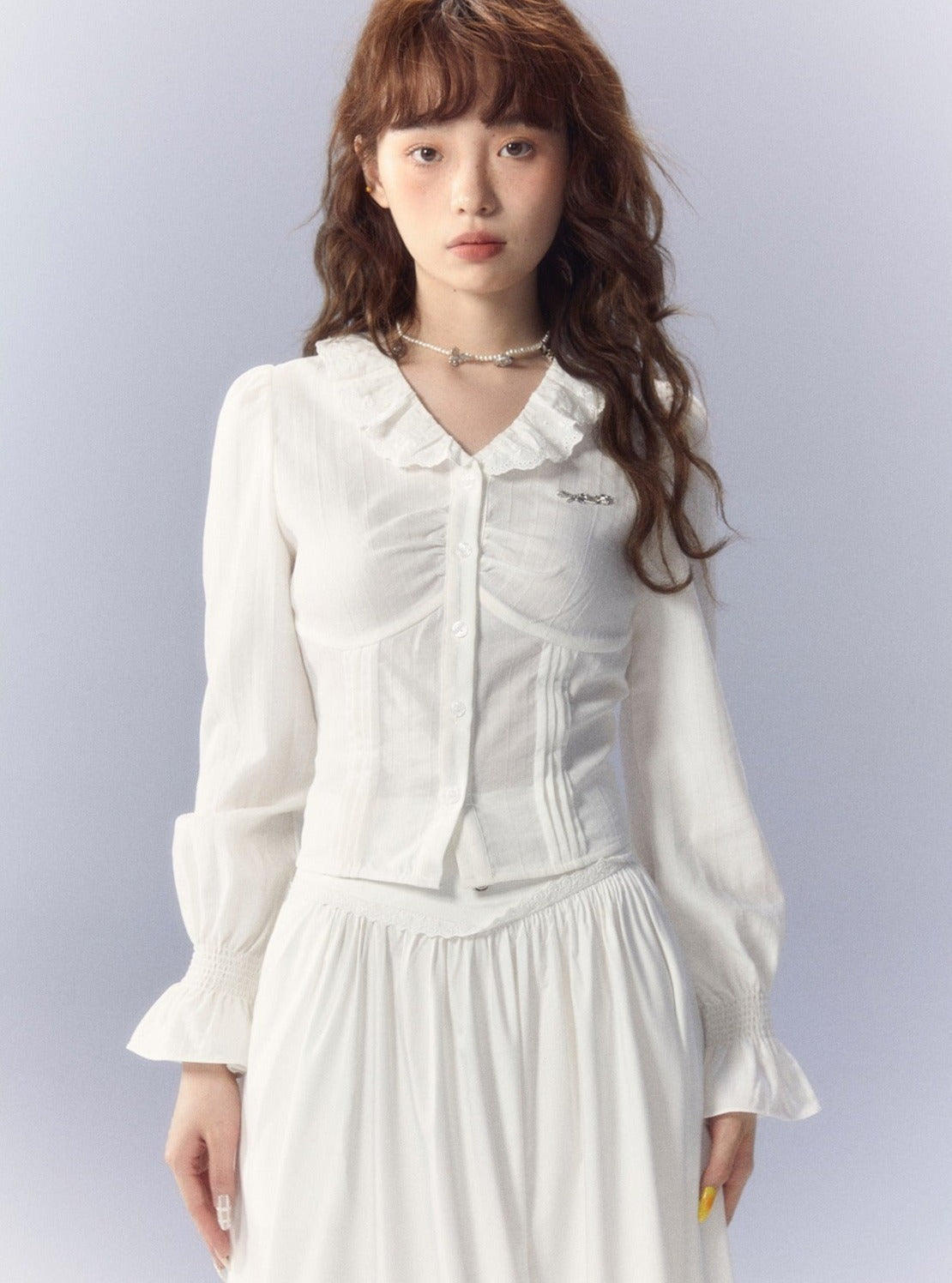 White skirt with shirt long-sleeved top Set