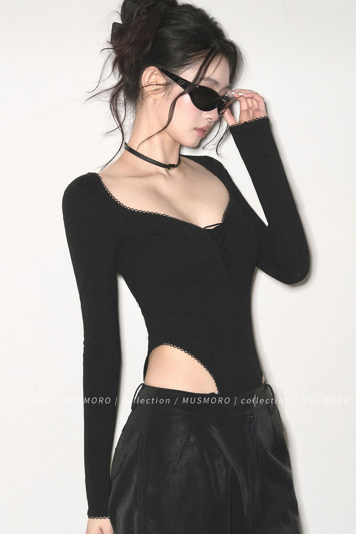 Lace Trim Long Sleeve Bodysuit