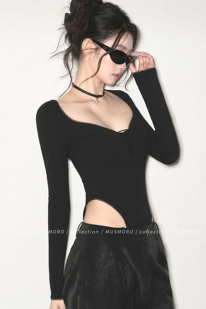 Lace Trim Long Sleeve Bodysuit