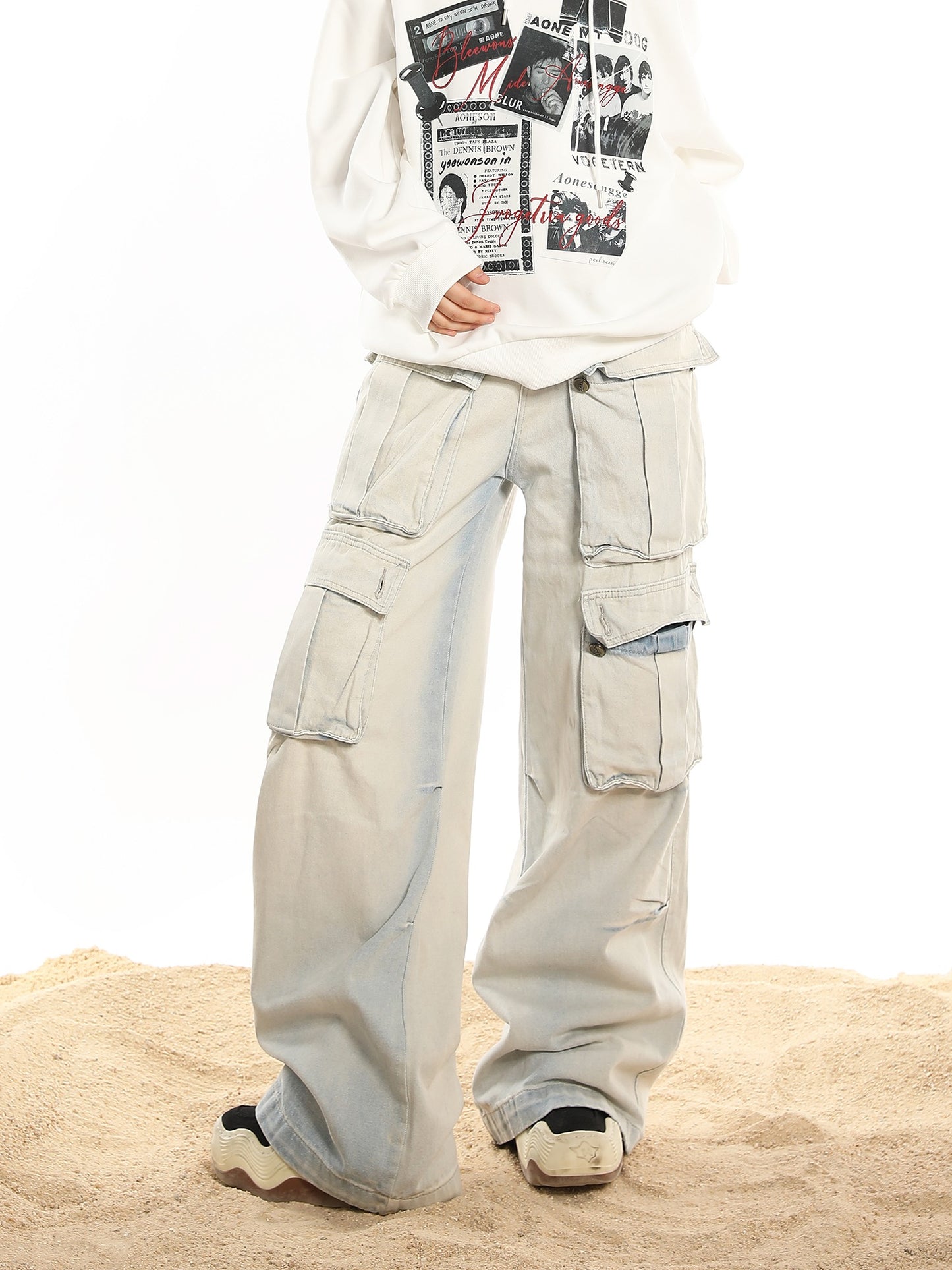 American multi-pocket cargo jeans long pants