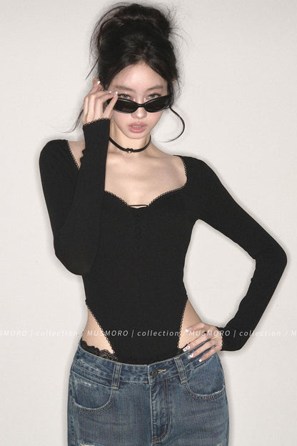 Lace Trim Long Sleeve Bodysuit