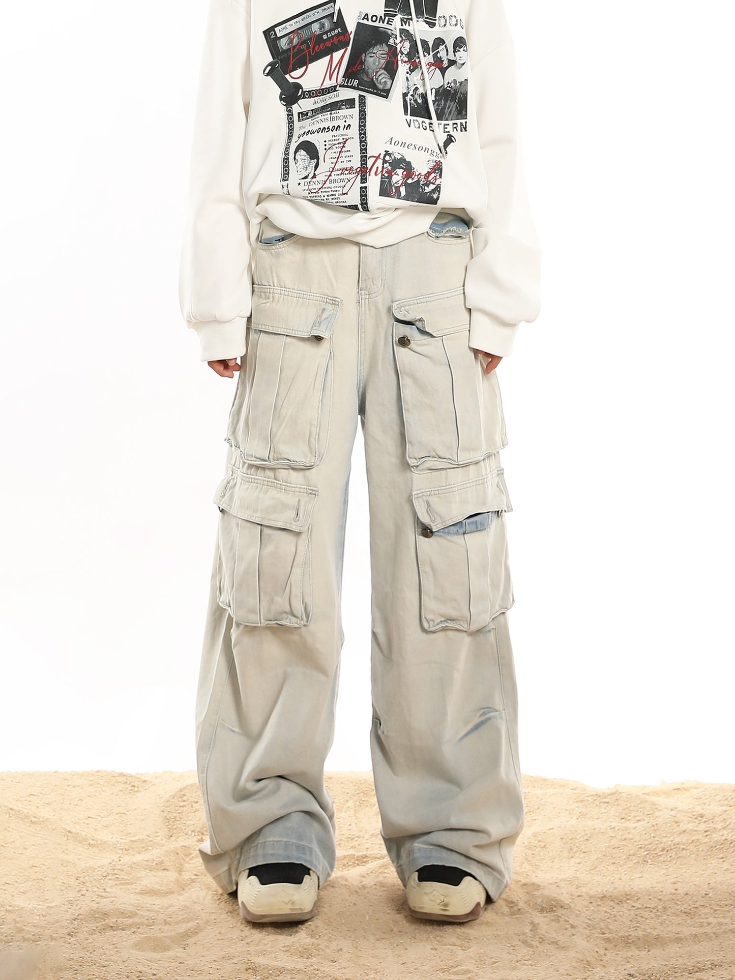 American multi-pocket cargo jeans long pants