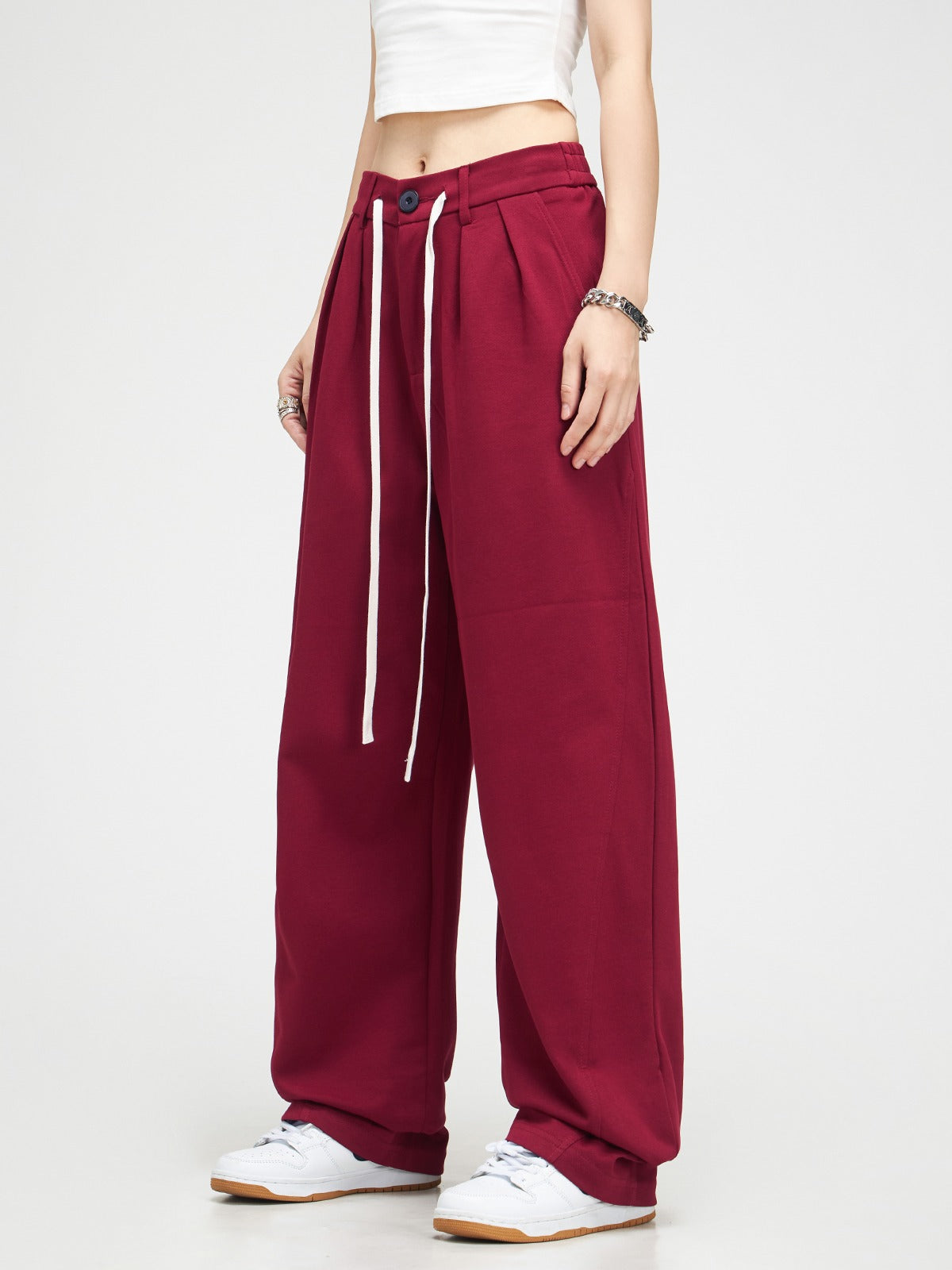 American Retro Drape Lace-up Pants