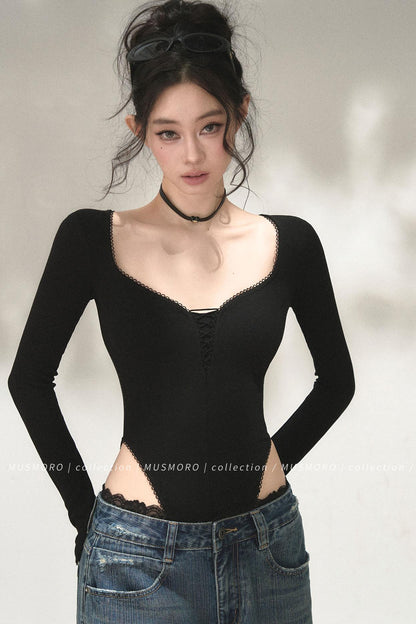 Lace Trim Long Sleeve Bodysuit