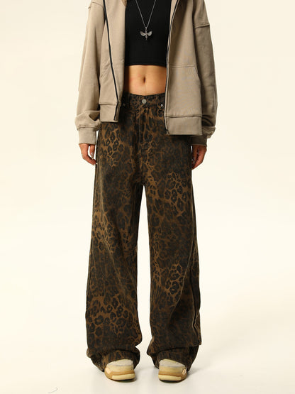 Maillard leopard print design casual jeans pant