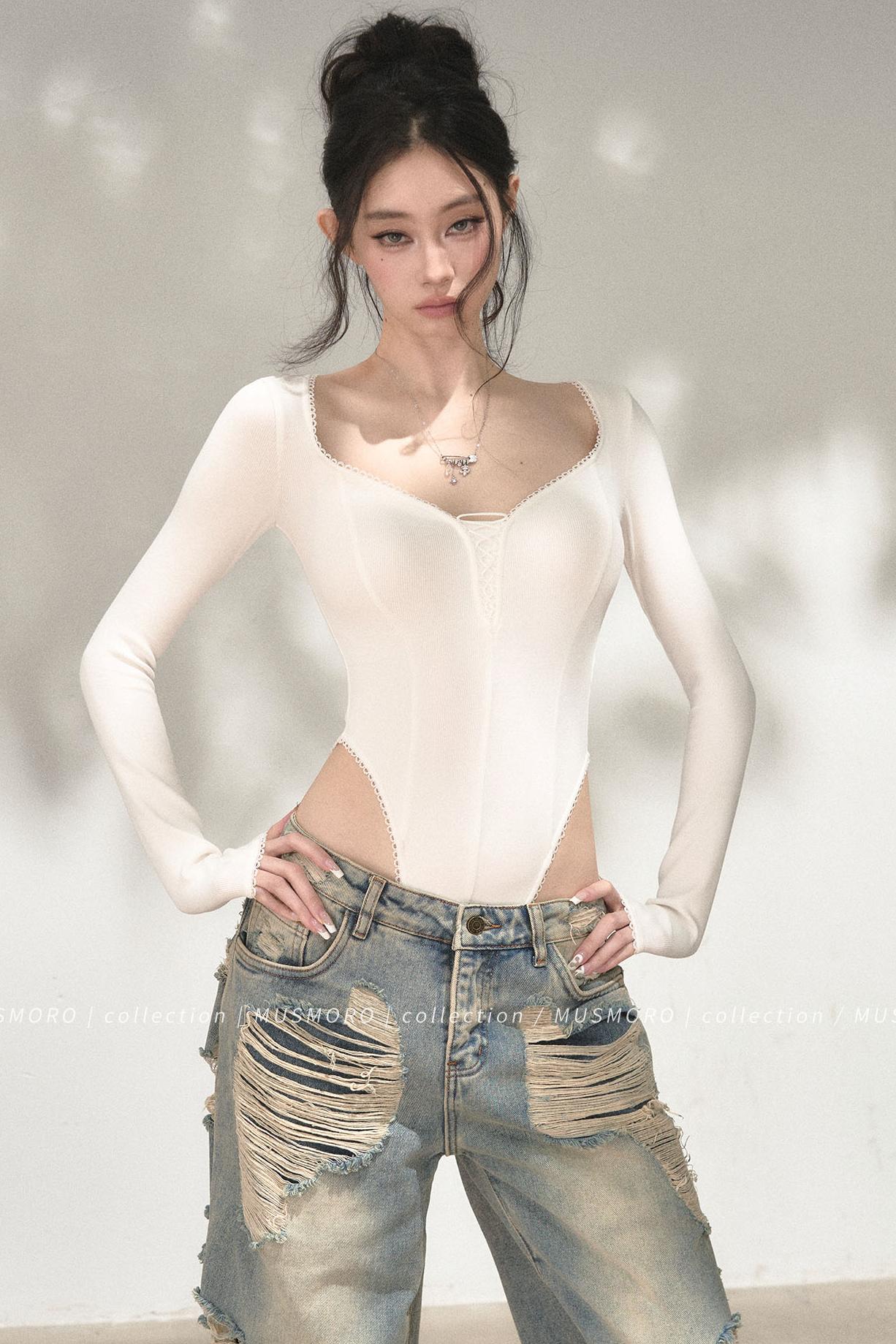 Lace Trim Long Sleeve Bodysuit