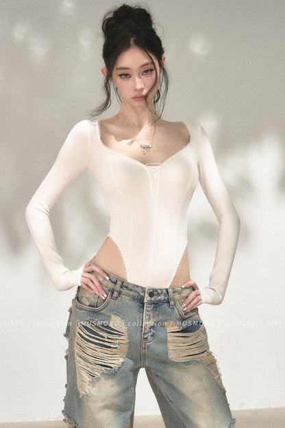 Lace Trim Long Sleeve Bodysuit