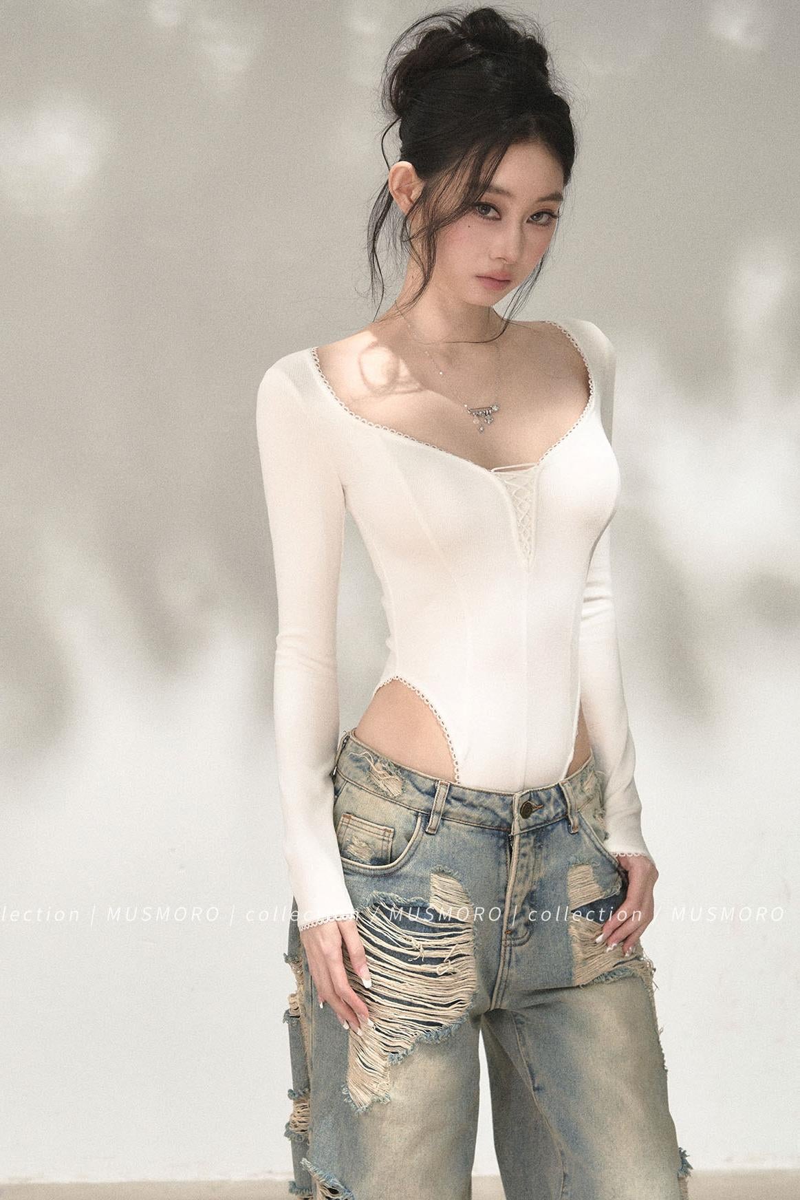 Lace Trim Long Sleeve Bodysuit
